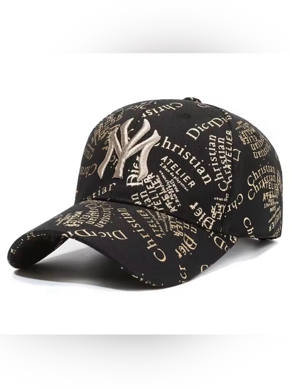 New Arrivals! Chic Fashion Logo Black & Gold Metallic Script Baseball Cap.